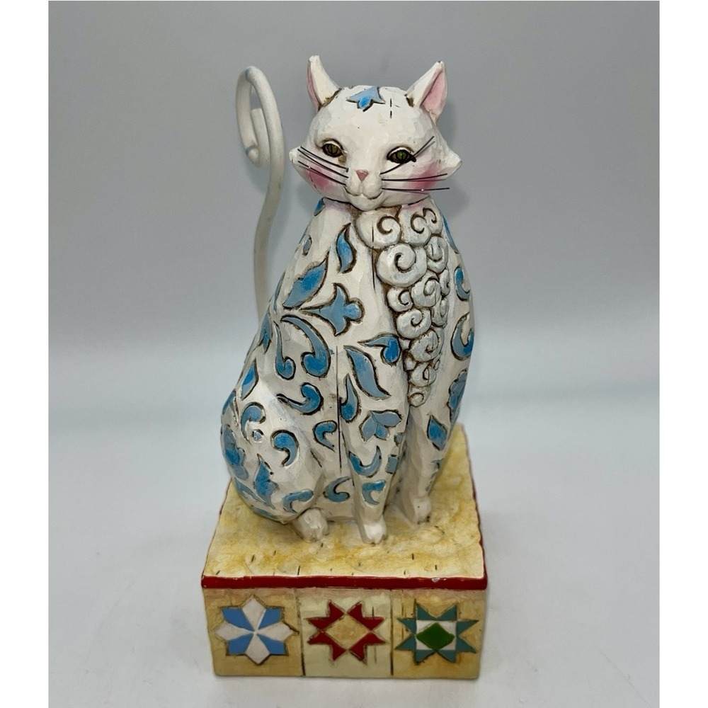 Jim Shore Evangaline Cat Figurine 7 Inches Tall Blue White 2005 Vintage Cottage